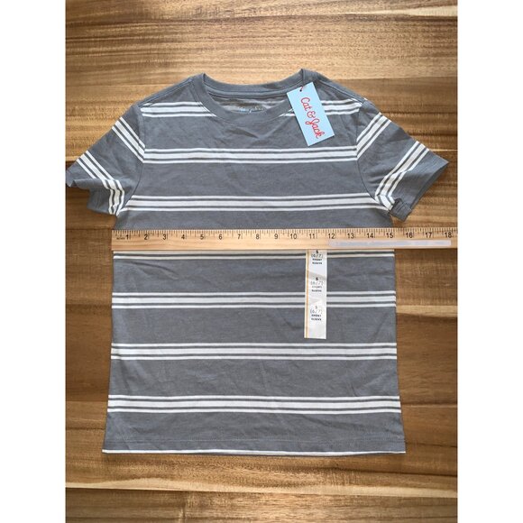 Cat & Jack Boys Gray/White Striped Casual T-Shirt Size Small 6-7 - Picture 3 of 8